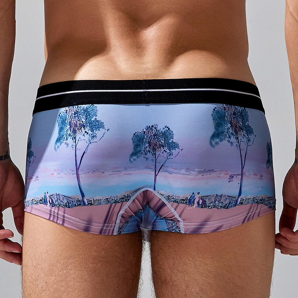 4-Pack SEOBEAN Men's Low Waist Printed Dragon Boxer Briefs U-Shaped Comfortable Lightweight Fashion Innerwear