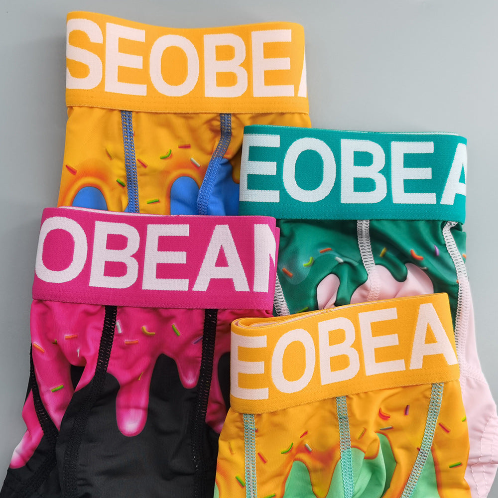 4-Pack SEOBEAN Floral pattern Men's Low Waist Printed Dragon Boxer Briefs U-Shaped Comfortable Lightweight Fashion Innerwear