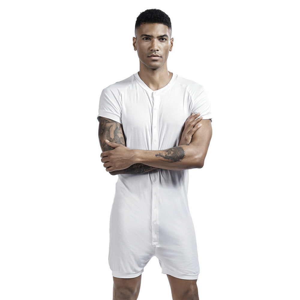 Men's one-piece pajamas comfortable sweat-wicking sports one-piece shorts Buckle one-piece base clothing