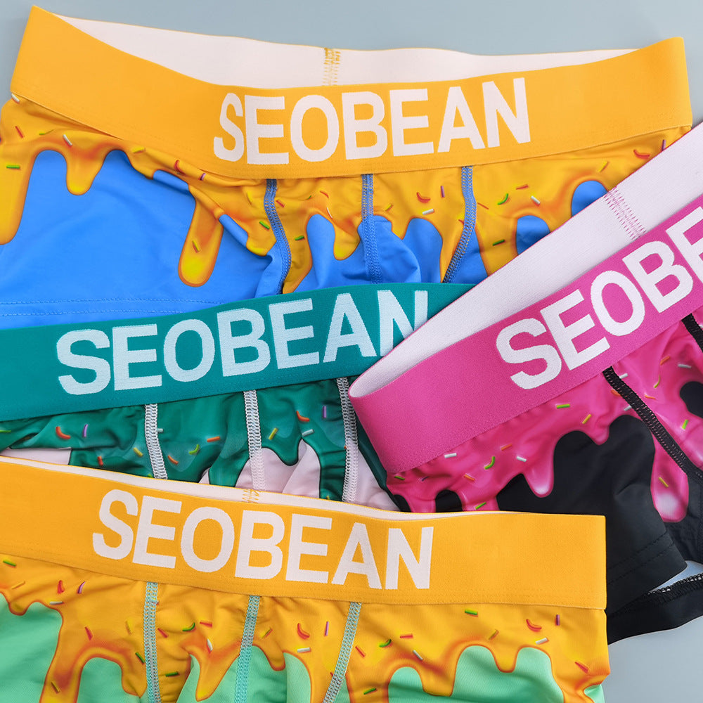 4-Pack SEOBEAN Floral pattern Men's Low Waist Printed Dragon Boxer Briefs U-Shaped Comfortable Lightweight Fashion Innerwear