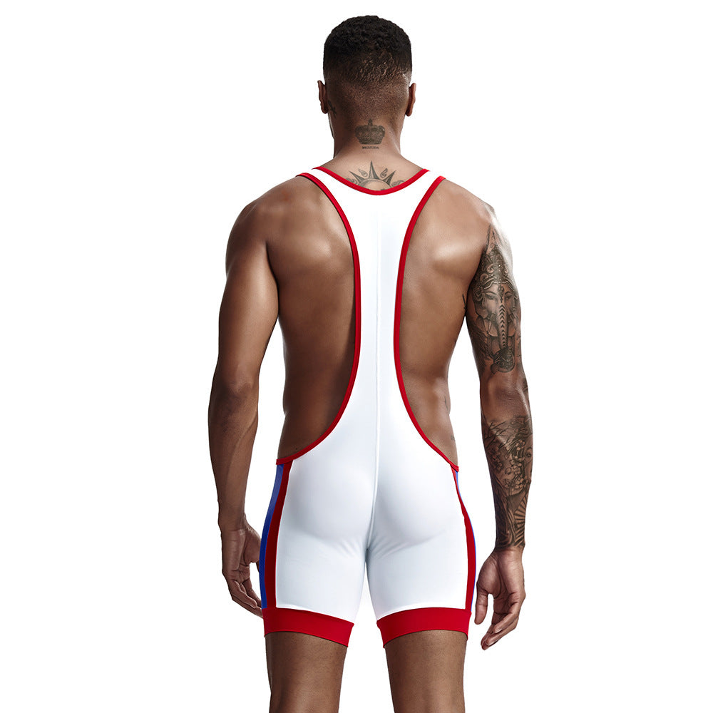 TAUWELL Men's High-Elasticity Sleeveless Athletic Romper - White & Red Color Scheme, Perfect for Cycling, Weightlifting, Yoga, and Track & Field Training, Gym Clothes