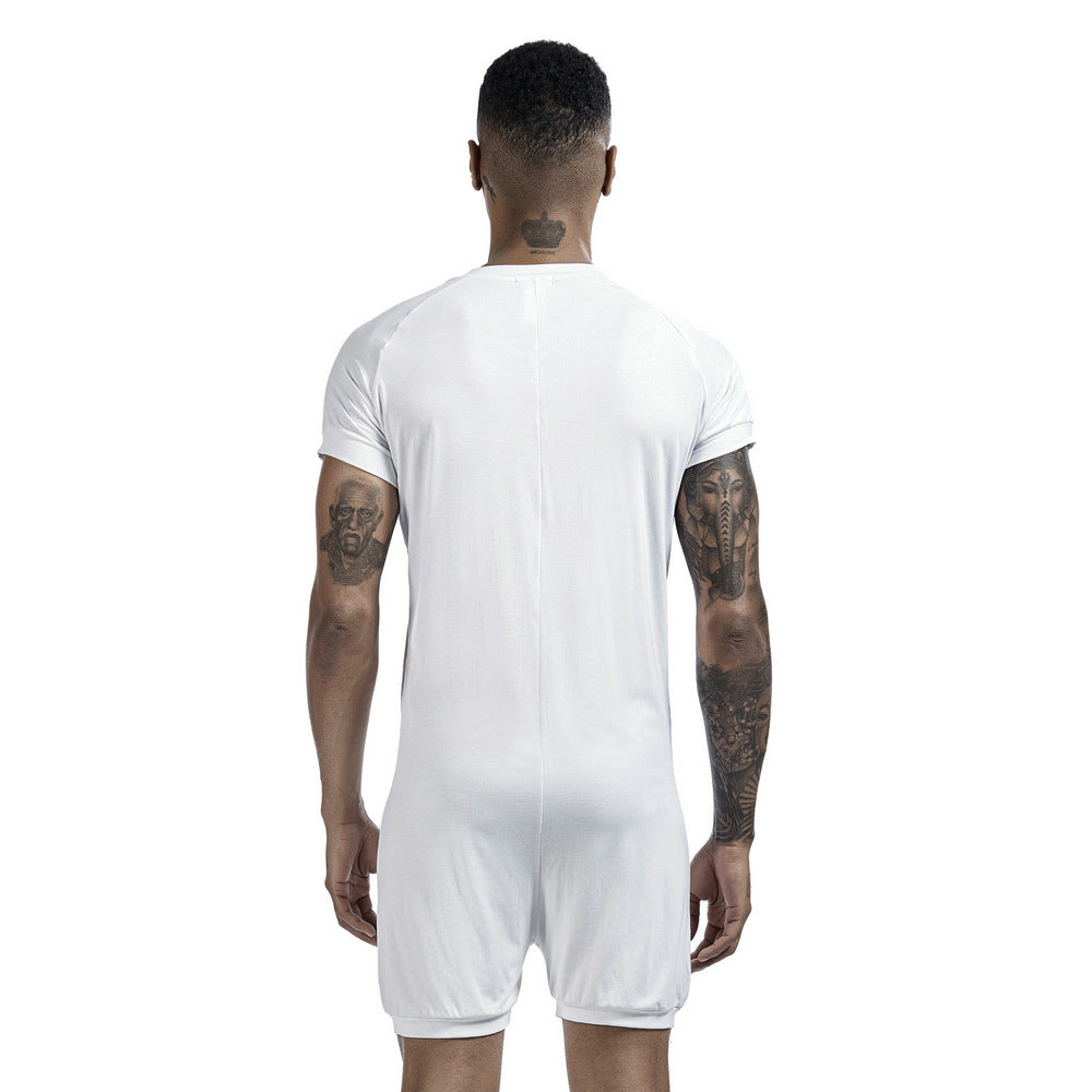 Men's one-piece pajamas comfortable sweat-wicking sports one-piece shorts Buckle one-piece base clothing