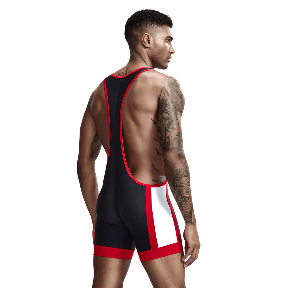 TAUWELL Men's High-Elasticity Sleeveless Athletic Romper - White & Red Color Scheme, Perfect for Cycling, Weightlifting, Yoga, and Track & Field Training, Gym Clothes