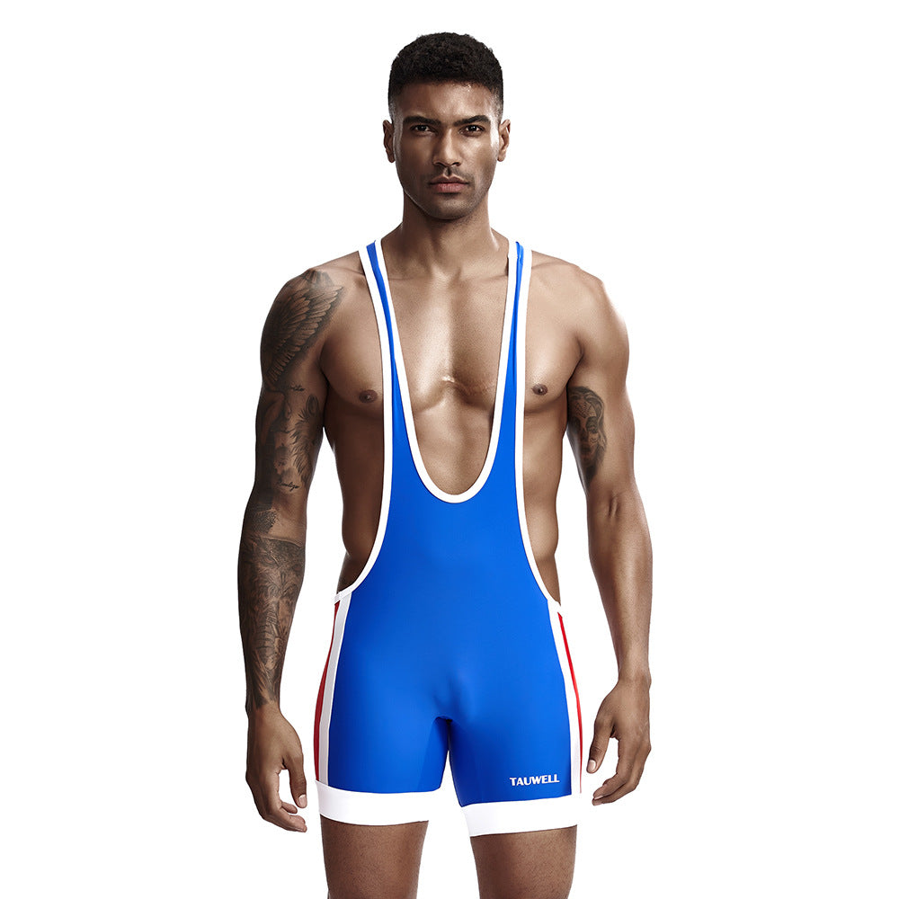 Tauwell Men's sports one-piece vest cycling weightlifting boxing track and field running marathon jumpsuit yoga fitness sports shorts