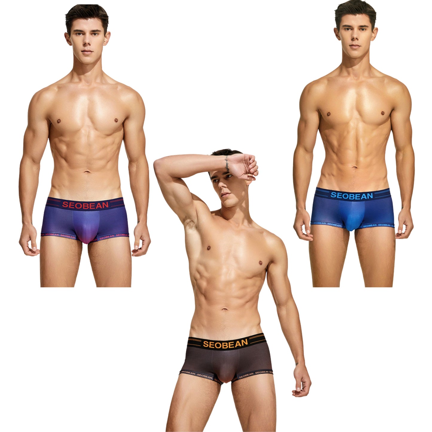 3 pieces SEOBEAN Men's underwear comfortable sweat-wicking boxers men's bump shorts