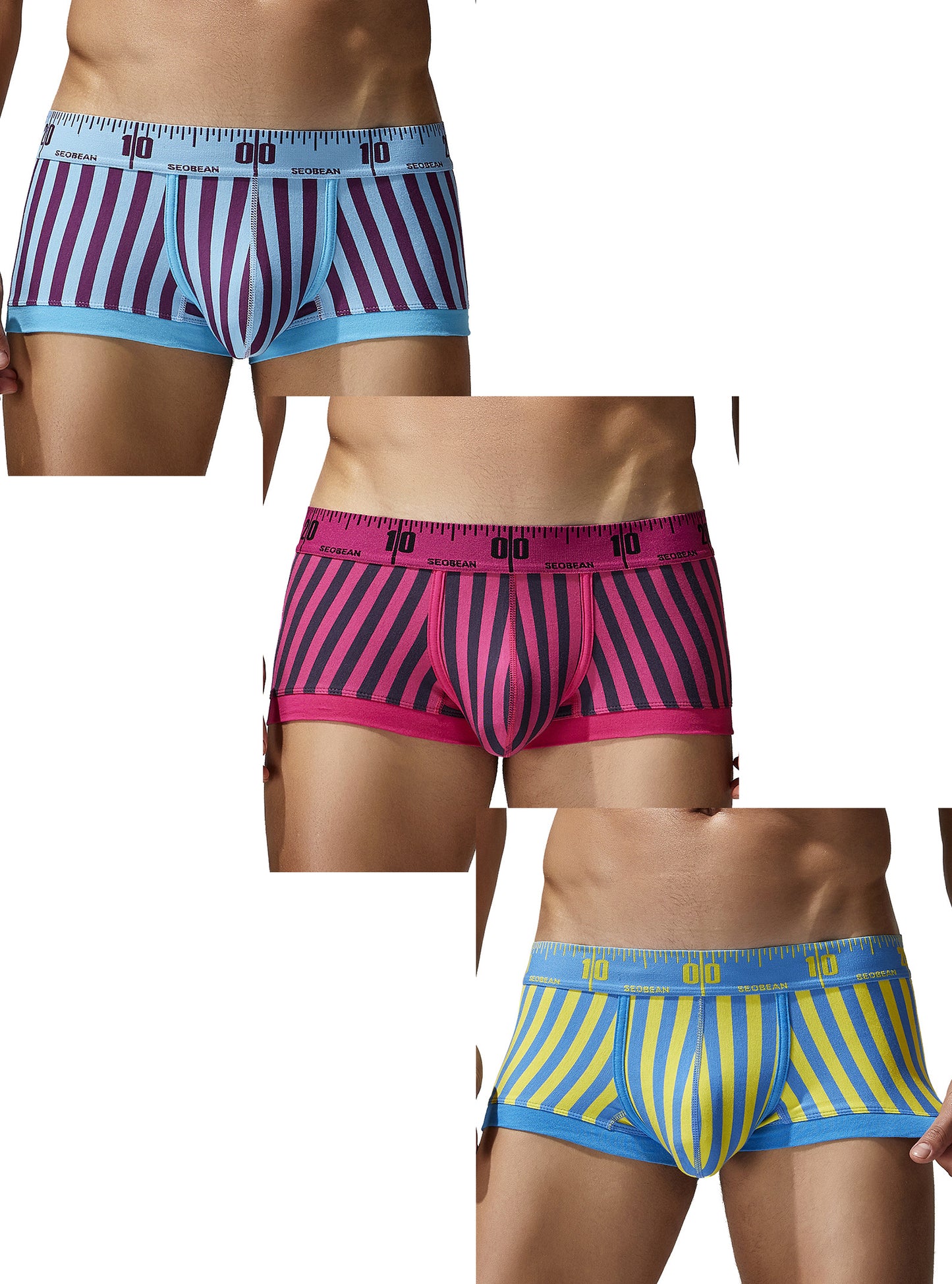 3-Pack SEOBEAN Men's Low Waist Printed Dragon Boxer Briefs U-Shaped Comfortable Lightweight Fashion Innerwear