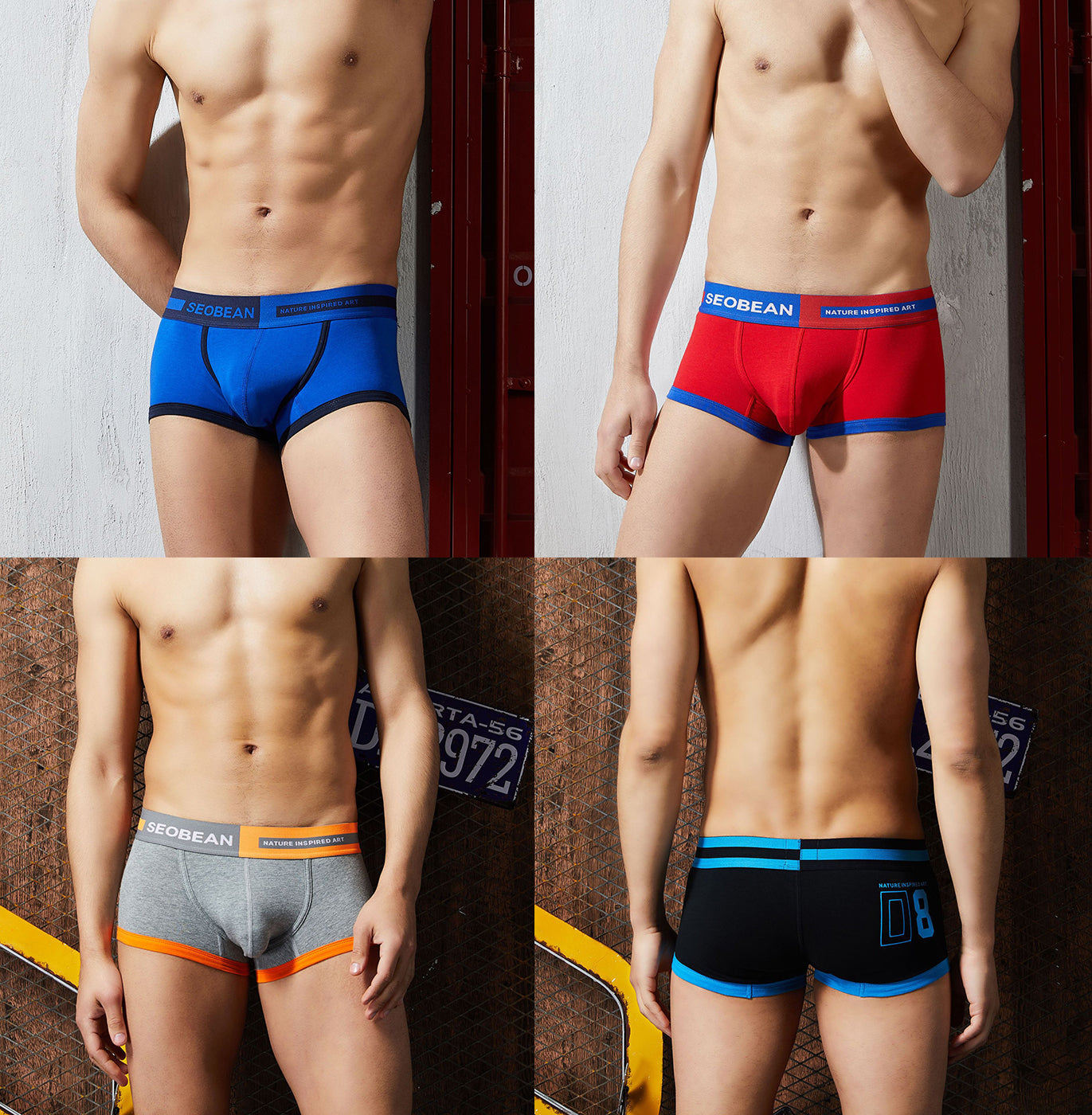 4 pieces SEOBEAN Men's cotton underwear comfortable sweat-wicking boxers men's bump shorts