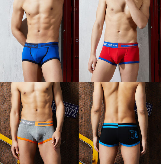 4 pieces SEOBEAN Men's cotton underwear comfortable sweat-wicking boxers men's bump shorts