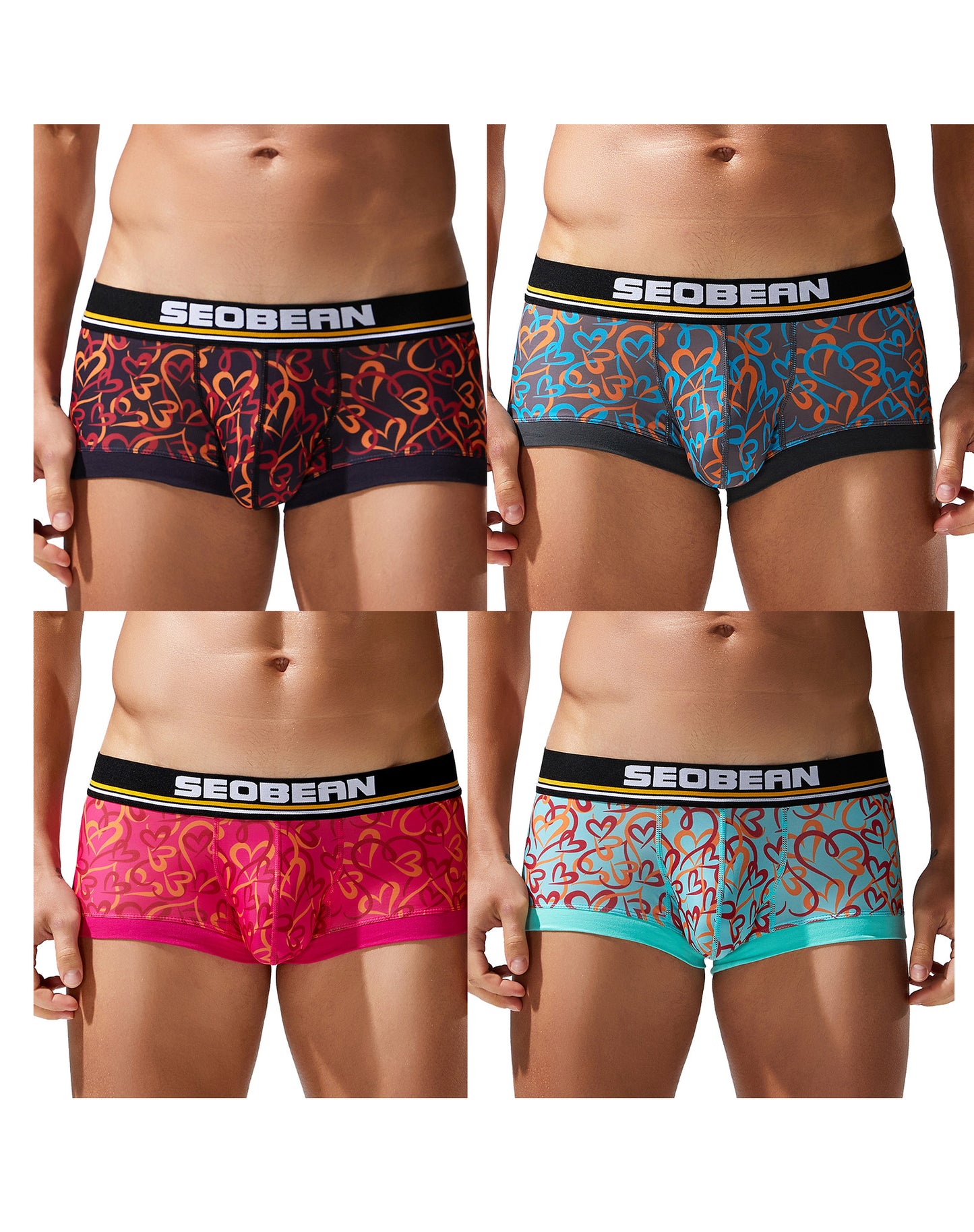 4 pieces SEOBEAN Floral pattern Men's  underwear comfortable sweat-wicking boxers men's bump shorts