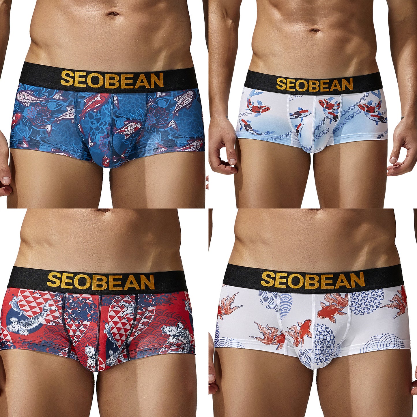 4 pieces SEOBEAN Men's underwear comfortable sweat-wicking boxers men's bump shorts