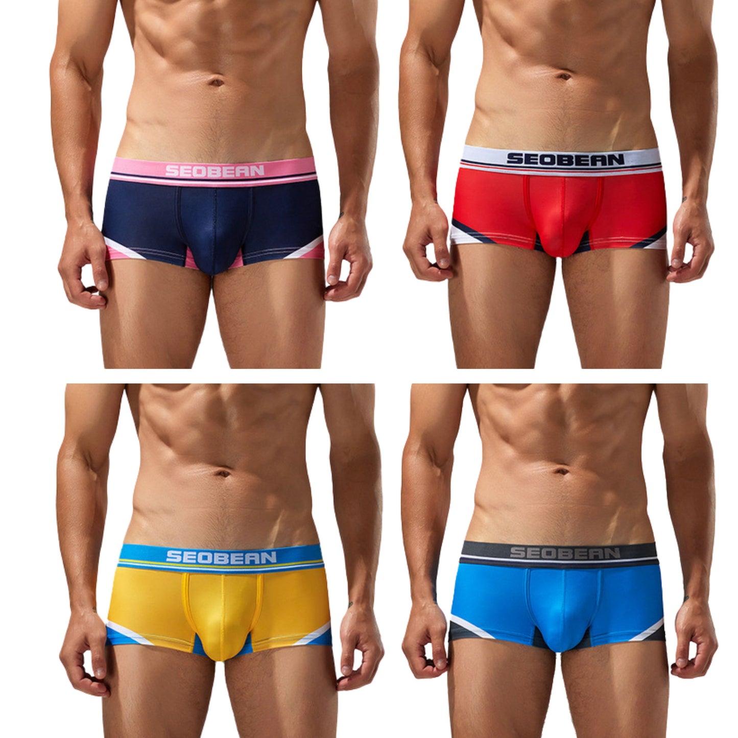 4 pieces SEOBEAN Men's underwear comfortable sweat-wicking boxers men's bump shorts