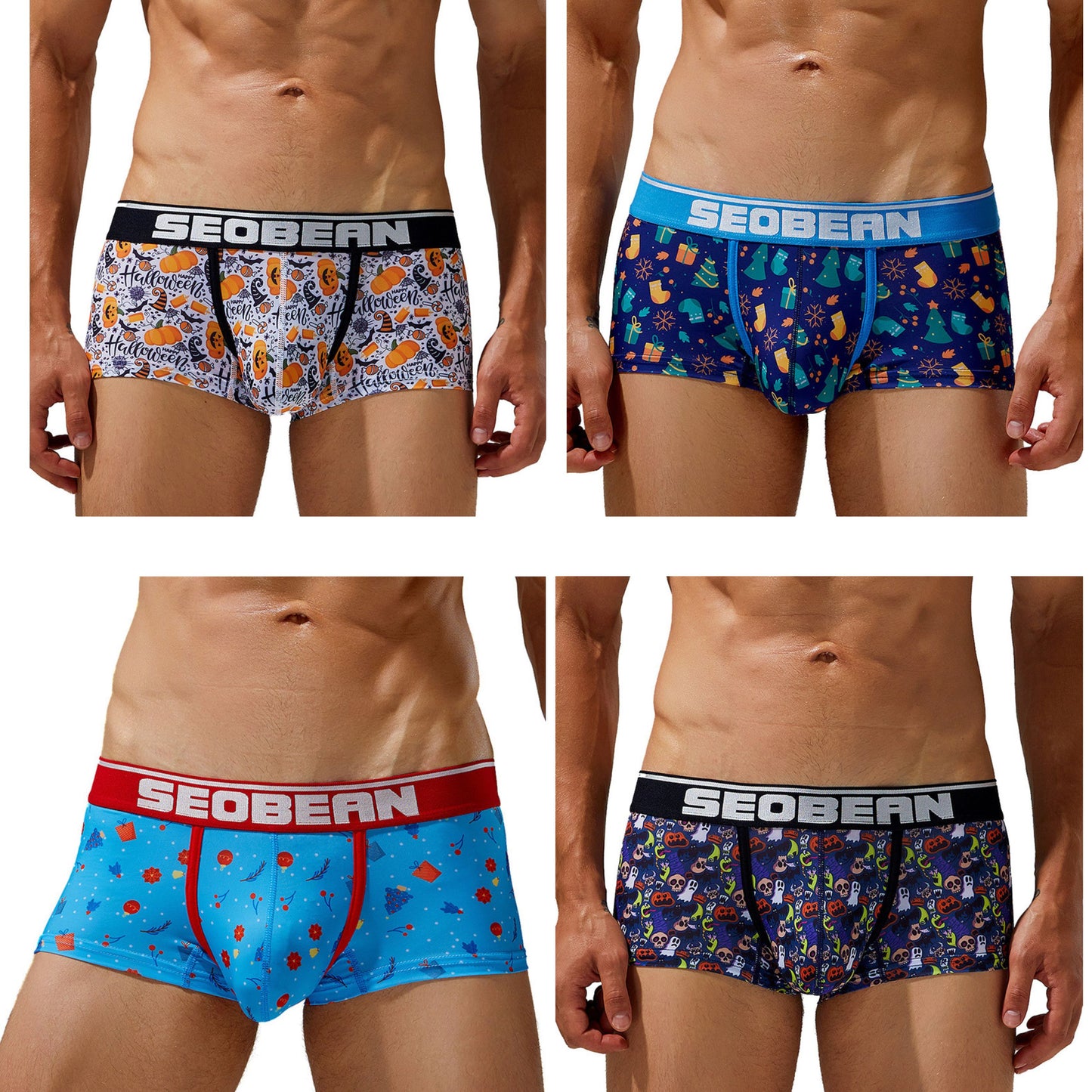 4 pieces SEOBEAN Men's underwear comfortable sweat-wicking boxers men's bump shorts