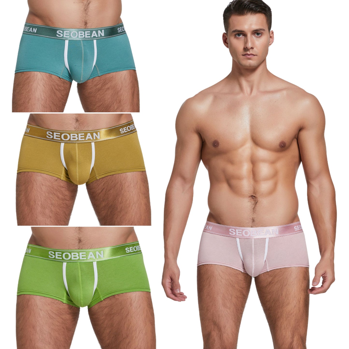 4 pieces SEOBEAN Men's underwear comfortable sweat-wicking boxers men's bump shorts