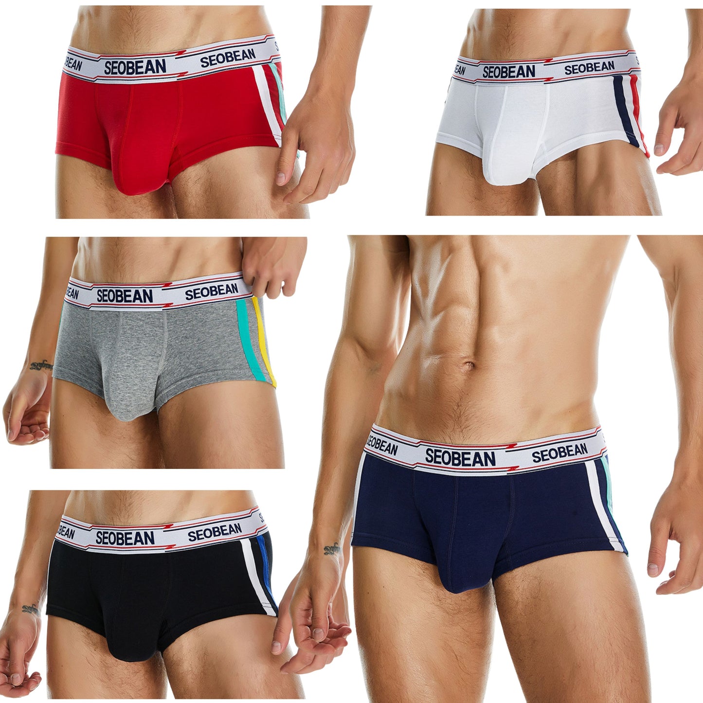 5 pieces SEOBEAN Men's underwear comfortable sweat-wicking boxers men's bump shorts