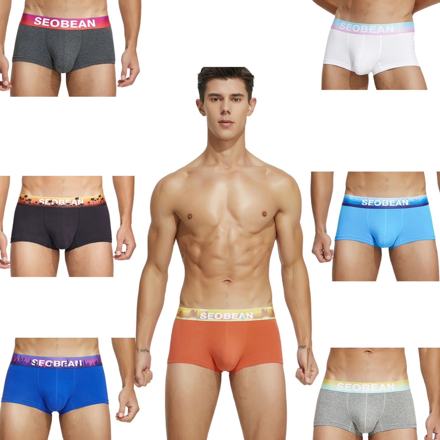 7 pieces SEOBEAN Men's underwear comfortable sweat-wicking boxers men's bump shorts