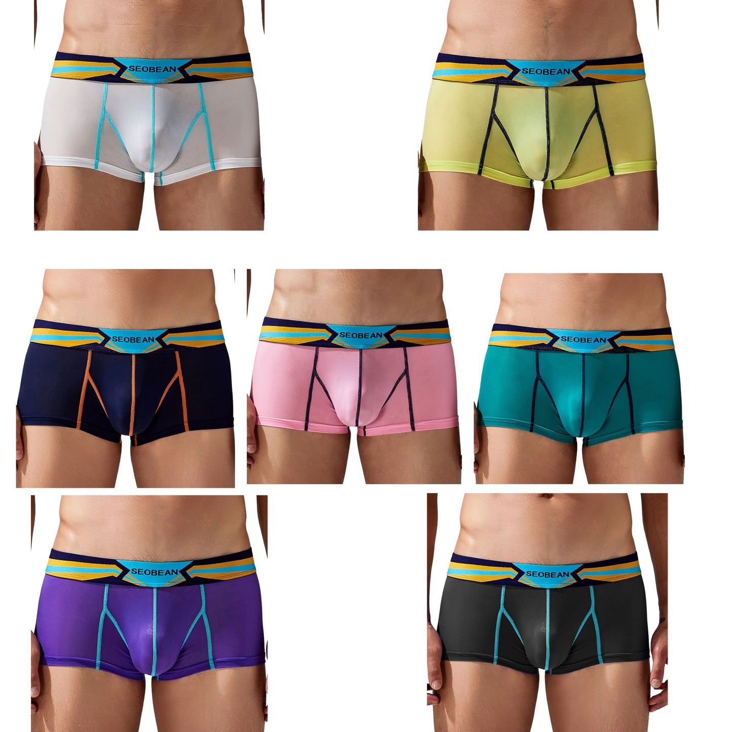 7 pieces SEOBEAN Men's underwear comfortable sweat-wicking boxers men's bump shorts