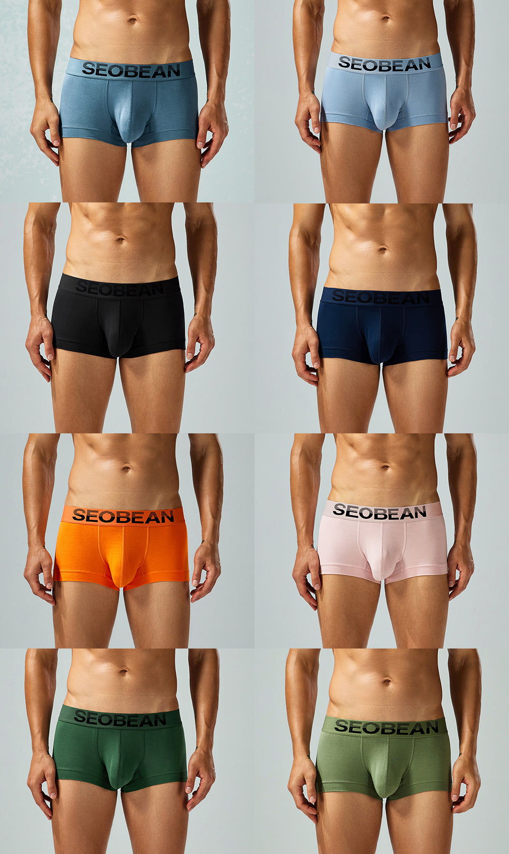 SEOBEAN Solid color Cotton Men's Low Waist Printed Dragon Boxer Briefs U-Shaped Comfortable Lightweight Fashion Innerwear8-Pack