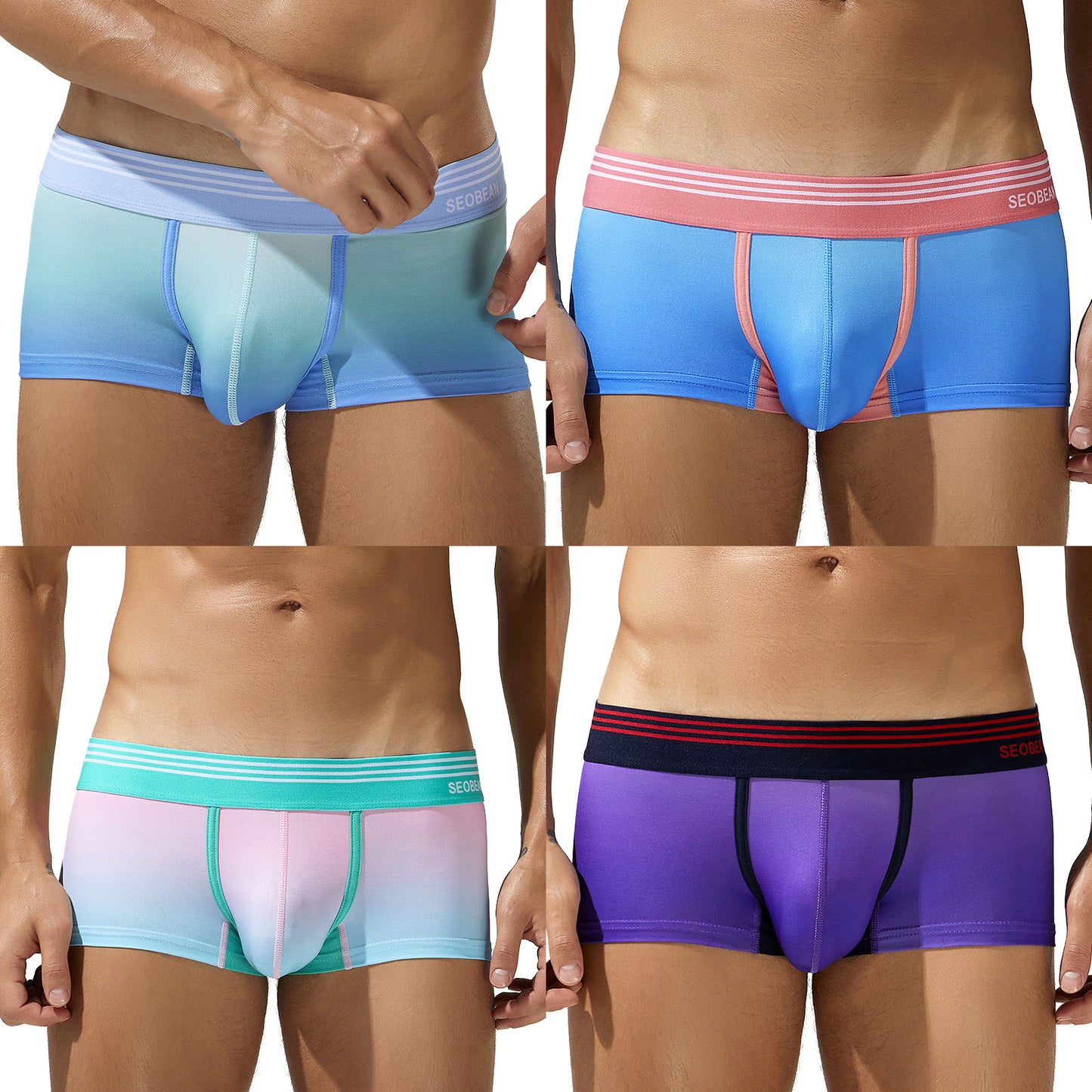 4 pieces SEOBEAN Men's underwear comfortable sweat-wicking boxers men's bump shorts