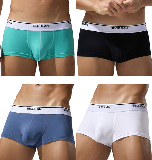 4-Pack SEOBEAN Men's Low Waist Printed Dragon Boxer Briefs U-Shaped Comfortable Lightweight Fashion Innerwear