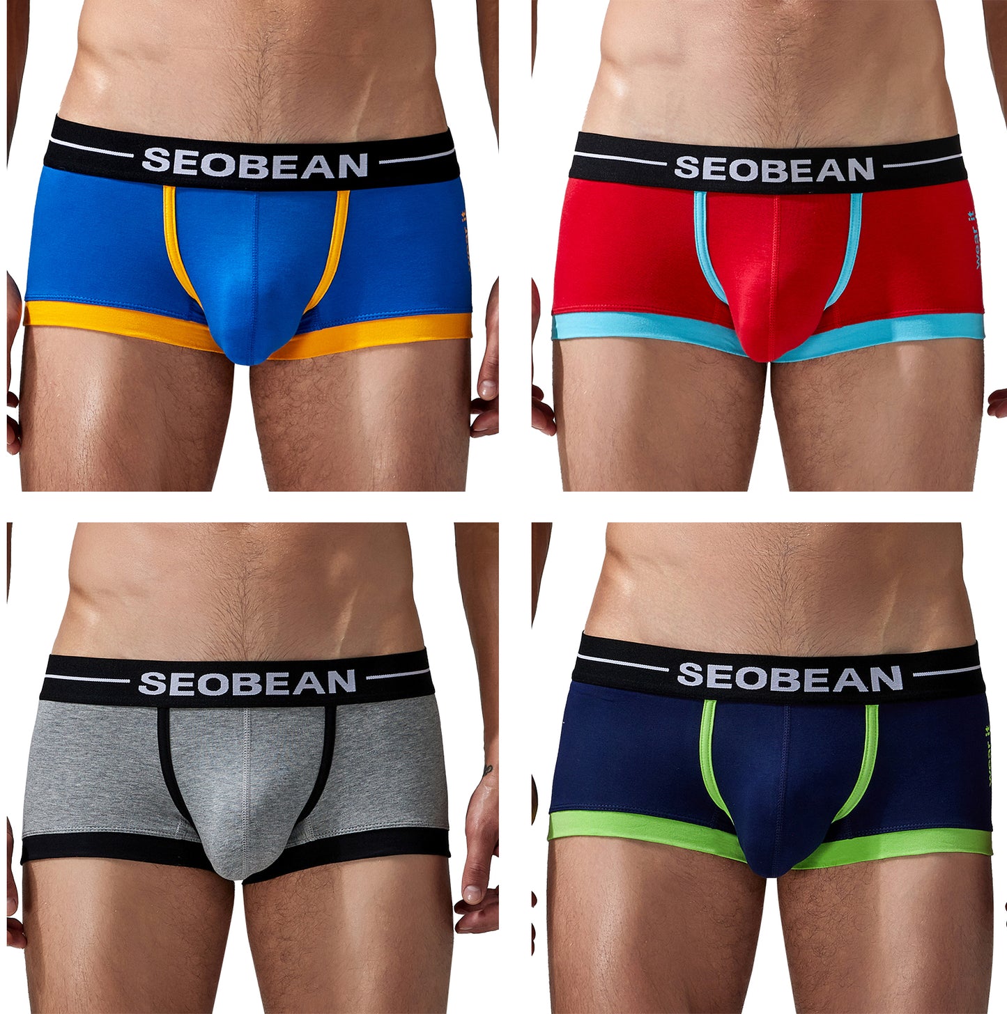 4-Pack SEOBEAN Men's Low Waist Printed Dragon Boxer Briefs U-Shaped Comfortable Lightweight Fashion Innerwear