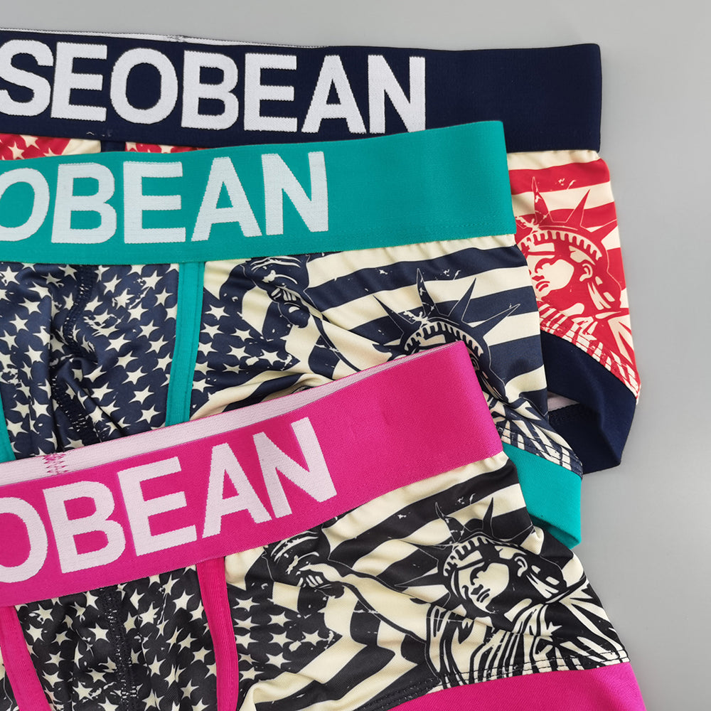 3-Pack SEOBEAN Statue of Liberty  Men's Low Waist Printed Dragon Boxer Briefs U-Shaped Comfortable Lightweight Fashion Innerwear