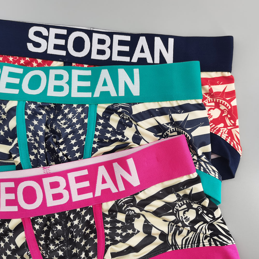 3-Pack SEOBEAN Statue of Liberty  Men's Low Waist Printed Dragon Boxer Briefs U-Shaped Comfortable Lightweight Fashion Innerwear