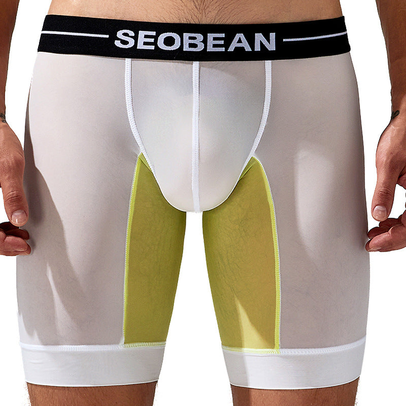 4 pieces SEOBEAN Men's long tube low waist leggings semi-transparent boxer shorts athletic pants lining
