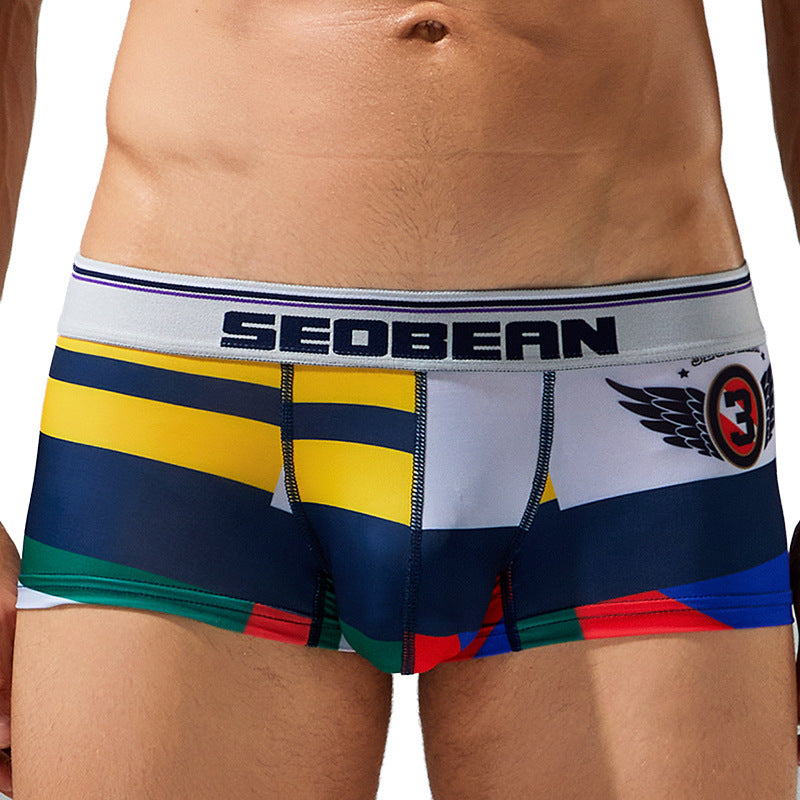 3-Pack SEOBEAN Men's Low Waist Printed Dragon Boxer Briefs U-Shaped Comfortable Lightweight Fashion Innerwear