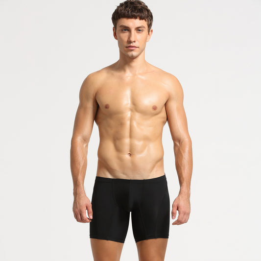 Seobean men's solid underpants low rise slong Boxer shorts Nylon plain U-convex thin low-rise sports leggings