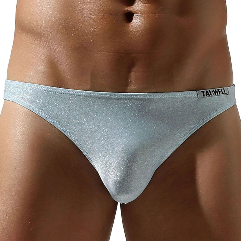 TAUWELL Men's Briefs U-Bag Sexy Bikini Briefs Fashion Silver Silk Briefs