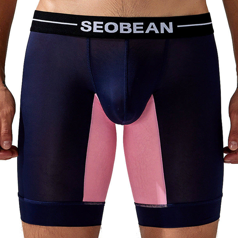 4 pieces SEOBEAN Men's long tube low waist leggings semi-transparent boxer shorts athletic pants lining