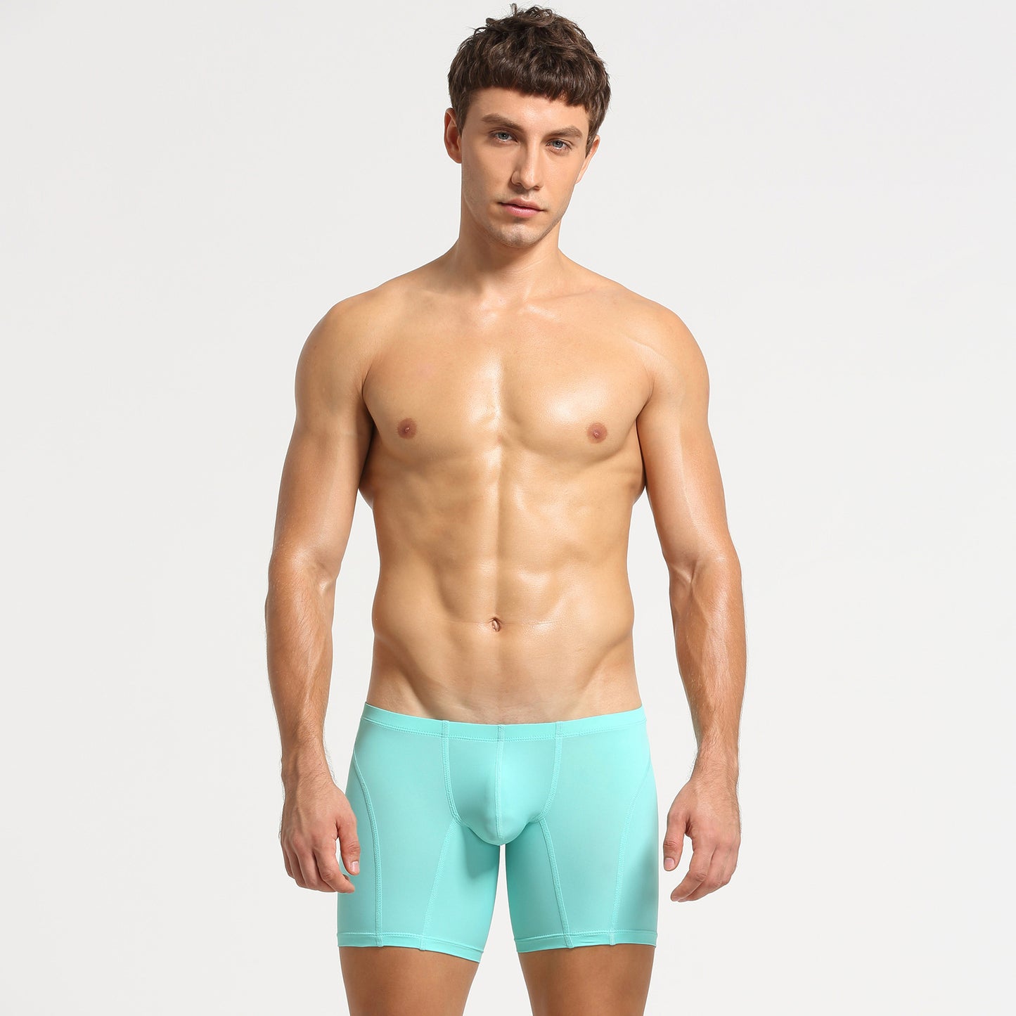 Seobean men's solid underpants low rise slong Boxer shorts Nylon plain U-convex thin low-rise sports leggings