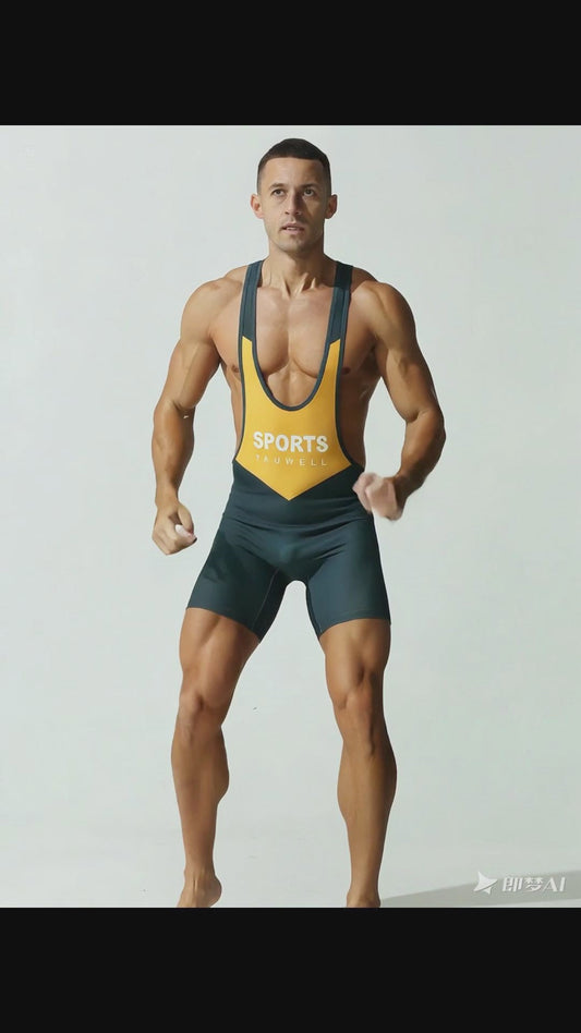 Tauwell Men's sports one-piece vest cycling weightlifting boxing track and field running marathon jumpsuit yoga fitness sports shorts